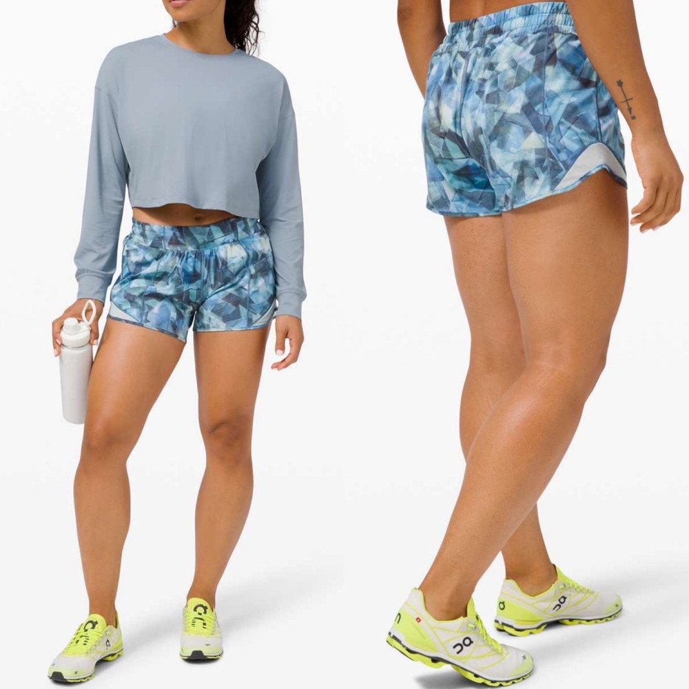 Lululemon Hotty Hot Shorts Long Tall Womens Sz 4 Blue Glow W7ATKT‎ Lined Running